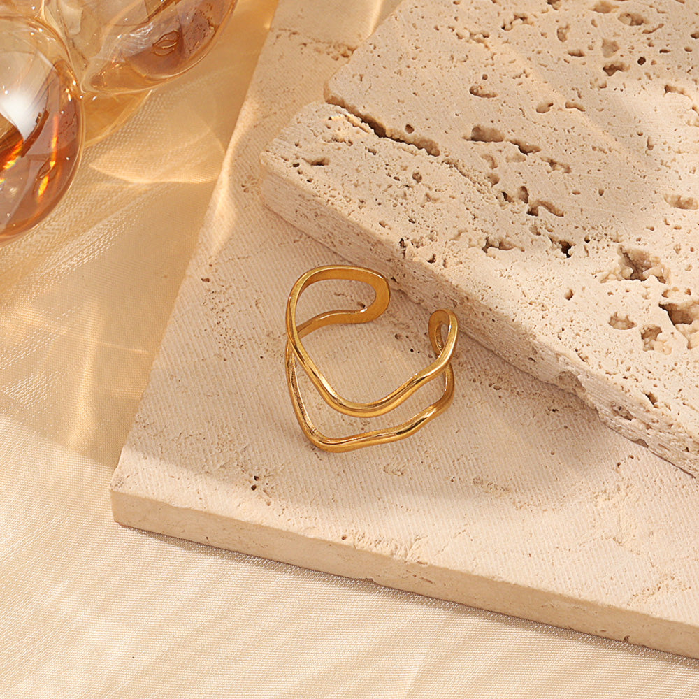 Double-V Open Ring – Gold (Adjustable)