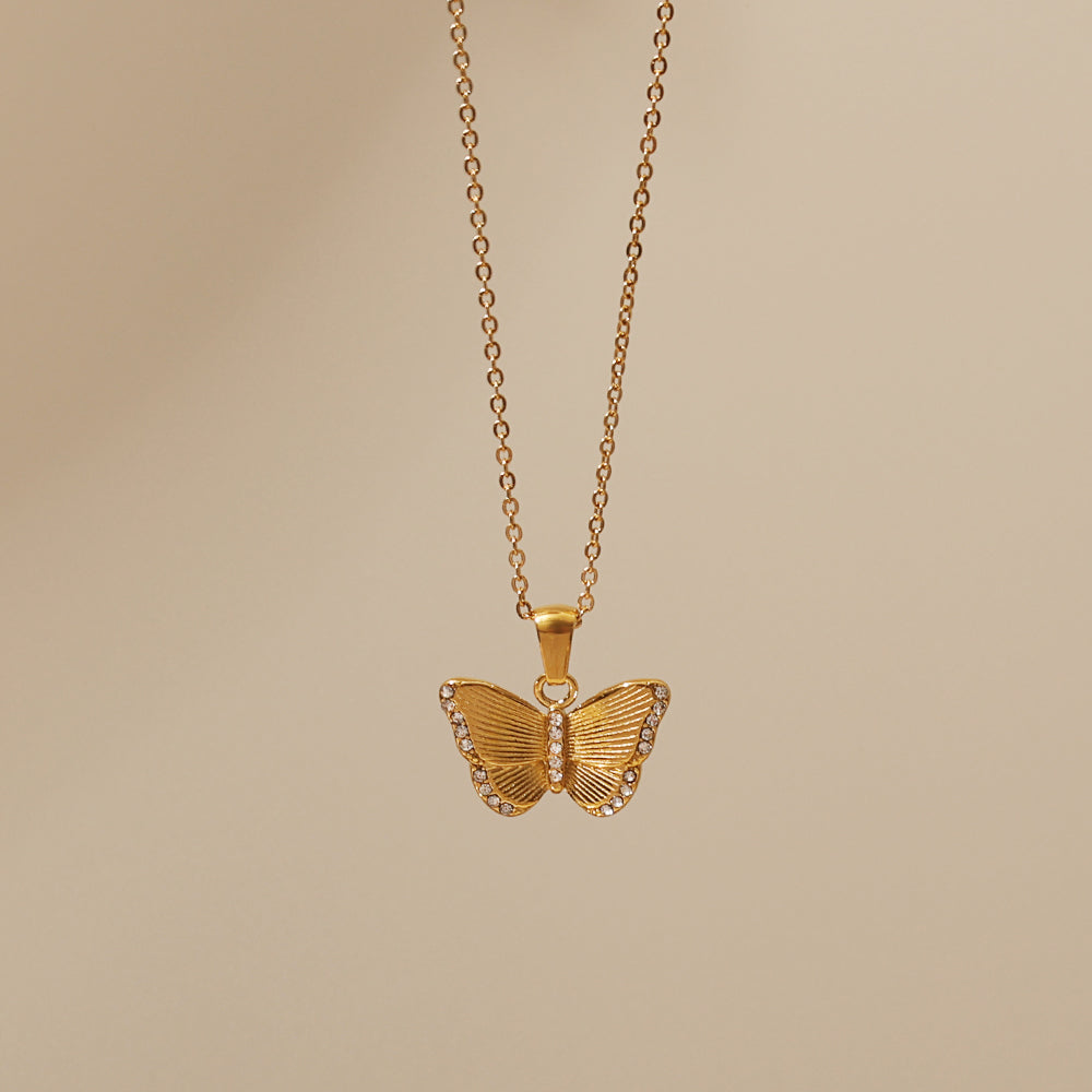 Crystal Butterfly Pendant – Gold (42 + 5 cm)
