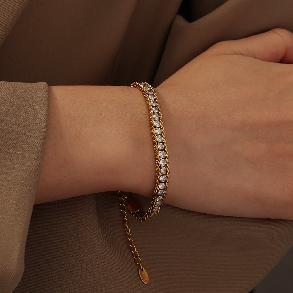 Zircon Mesh Bracelet – Gold (16.5 cm)