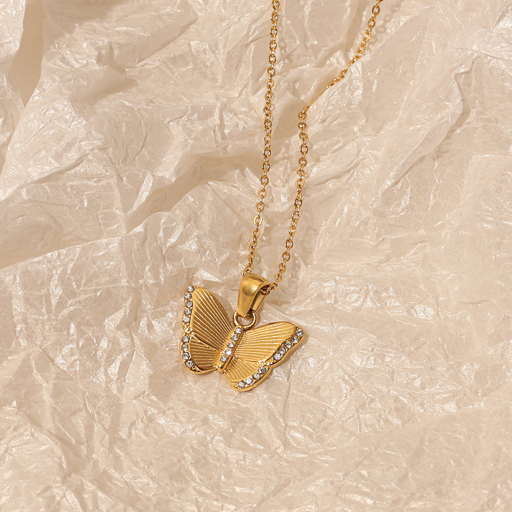 Crystal Butterfly Pendant – Gold (42 + 5 cm)